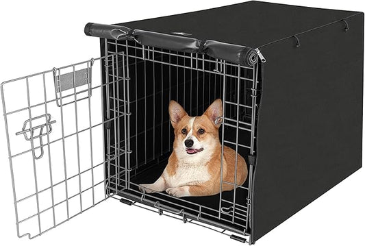 X-ZONE PET Double Door Dog Crate Cover - Polyester Pet Kennel Cover (Fits 24 30 36 42 48 inches Wire Crate) (30 Inch, Black)