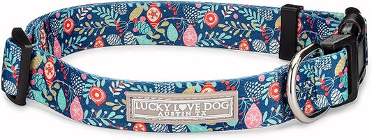 Lucky Love Dog, Blue Winter Pinecones Dog Collar, Vivid Winter Ornaments Dog Collar for Girl or Boy Dogs - (Extra Small, SweetHoliday Collar)