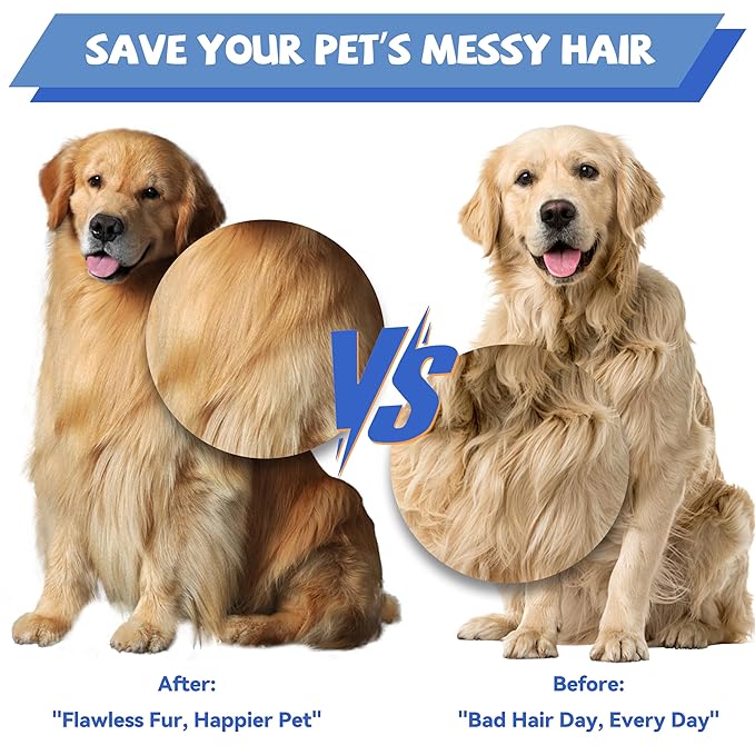 8.5 Inch Dual Tooth Pet Comb for Mats and Tangles，Professional Grooming Flea Comb Removing Excess Hair for Long-Haired Cats and Dog Kit,Prevent Undercoat, Excess Hair,Mats and Tangles,Pet Essential