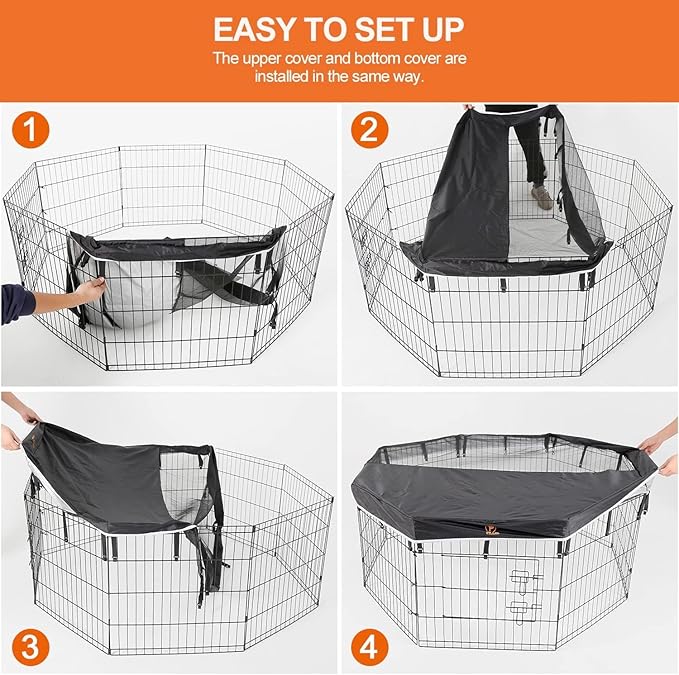 PJYuCien Dog Playpen Mesh Top Cover,Fits 24 Inch 8 Panels Metal Exercise Pet Pen, Elastic Buckles Connections, Black (Note: Only Cover, Fence Not Included)