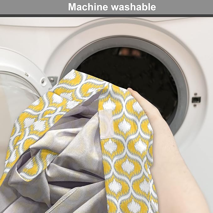 Lunarable Mustard Dog Crate Cover, Eastern Ikat Style Pattern with Modern Blurry Color Distortion Effects, Easy to Use Pet Kennel Cover for Small Dogs Puppies Kittens, 18 Inch, Grey Yellow