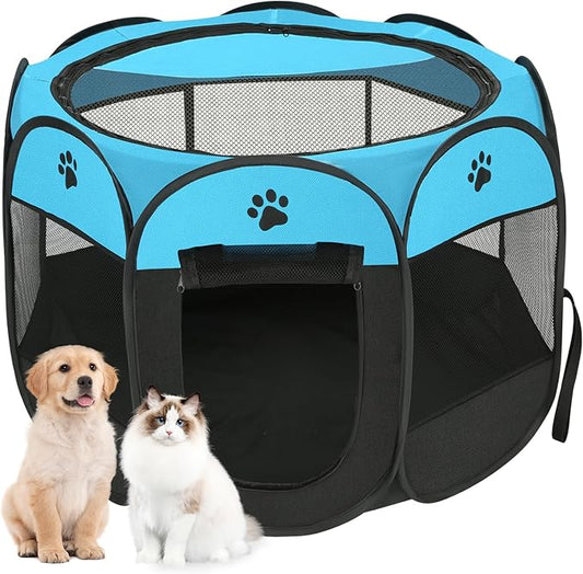 Pet Cat Playpen for Indoor Cats Enclosed, Portable Foldable Dog Playpen Outdoor with Zipper Top Cover Door for Dogs, Cats, Small Animals