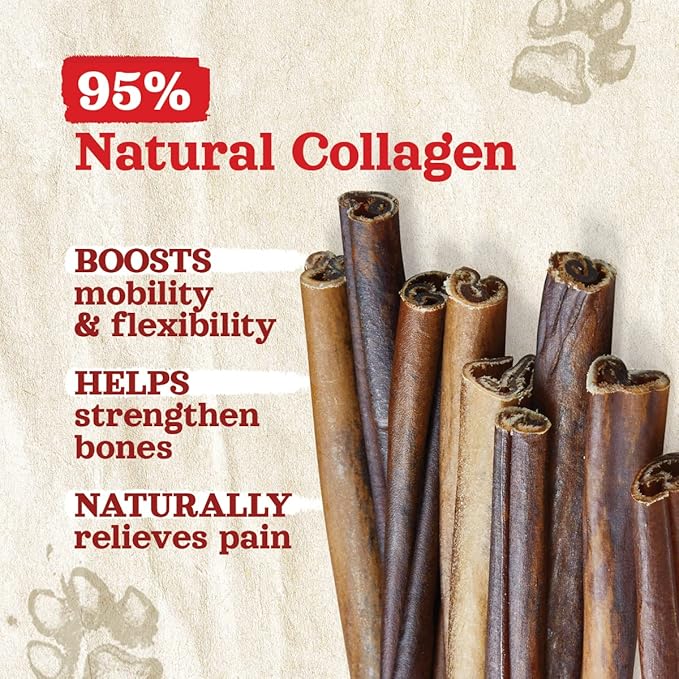 Natural Farm Collagen Dog Chews (12 Inch, 5 Pack), Odor-Free Long Lasting Bully Sticks & Rawhide Alternative Dog Treats, 95% Collagen Low Fat, High Protein Best Dental Dog Treats – Medium & Large Dogs