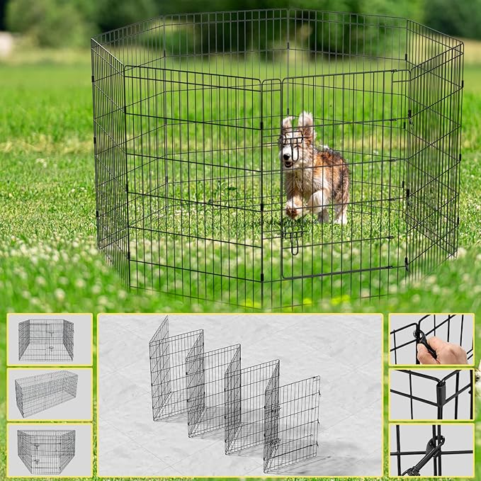 Pet Playpen Dog Pen Foldable Dog Exercise Fence 8 Panels 36 Inch Kennels Pet Playpen Options Ideal for Pet Medium Animals Outdoor Indoor