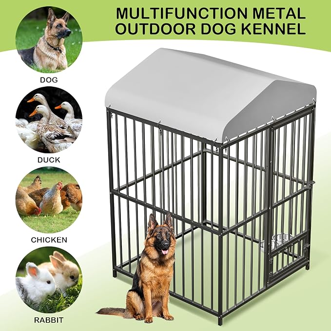 Outdoor Dog Kennel for Large Dogs, 4x4x6 FT Large Dog Kennel Outside with Lock, Dog Enclosures with UV-Resistant Waterproof Roof Cover for Outside