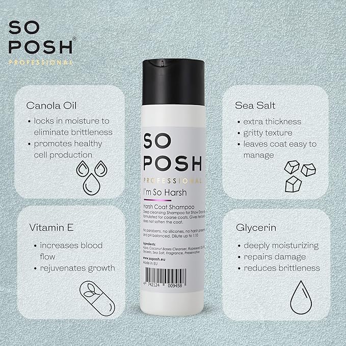 So Posh I'm So Harsh Dog Shampoo - with Sea Salt, Perfect for French Bulldogs, Terriers & Schnauzers, Texturizing, Deep-Cleansing, Sulfate & Paraben Free, 1:10 Concentrate. 8.4 Oz