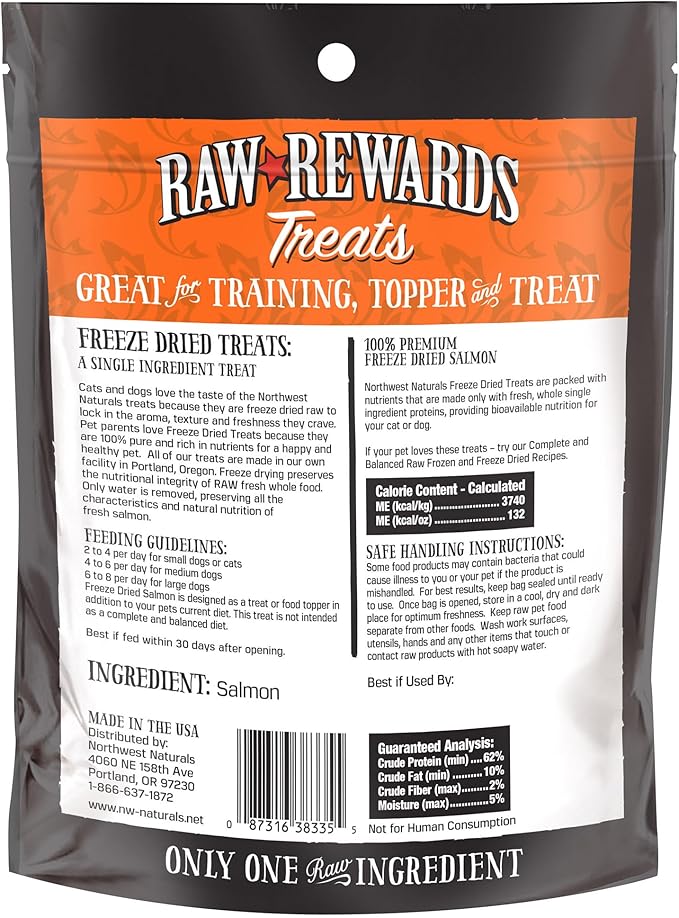 Northwest Naturals Raw Rewards Freeze-Dried Salmon Treats for Dogs and Cats - Bite-Sized Pieces - Healthy, 1 Ingredient, Human Grade Pet Food, All Natural - 2.5 Oz