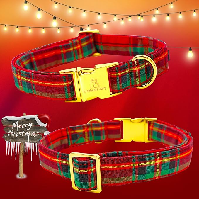 Lionheart glory Christmas Plaid Dog Collar, Dogs Collar Adjustable Soft and Comfortable Collars for Large Dogs Girl or Boy Pet Gift Fall Collar Dog