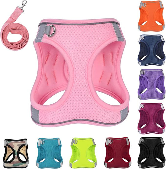 Dog Harness with Leash Set, No-Pull Step-in Reflective Pet Harness with 1 Leash Clips, Adjustable Soft Padded Easy Walk Dog Vest for Small Medium Large Dogs, Cats(Light Pink, Small)