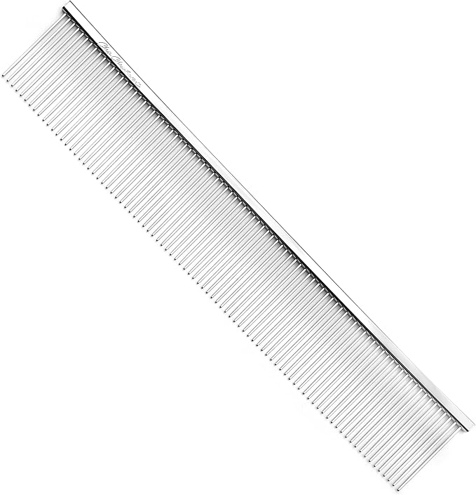 Chris Christensen 505 8.5 in. Coarse Poodle-Style Butter Comb, Groom Like a Professional, Rounded Corners Prevent Friction and Breakage, Solid Brass Spin with Steel Teeth, Chrome Finish.