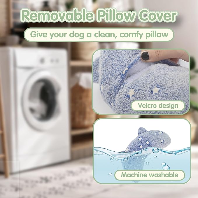 Dog Pillows for Large Dogs, Glow in The Dark Soft Dog Neck Pillow, U-Shaped Pillow for Cat and Dog, Machine Washable Dog Toy & Dog Birthday Gift (Glow Blue, L)