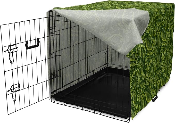 Lunarable Hunter Green Dog Crate Cover, Baroque Style Damask Floral Pattern with Leaves Swirled Branches Retro Design, Easy to Use Pet Kennel Cover for Medium Large Dogs, 36 Inch, Lime Green