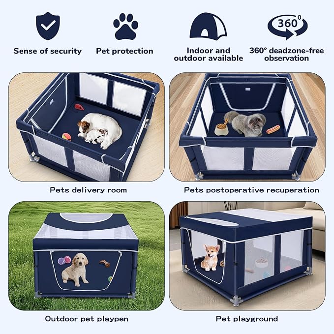 Dog Playpen 42 × 42 inch, Puppy Playpen with Removable Roof, 25 Height Pet Playpen with Zipper Door for Small Dogs and Small Animals, Dog Fence Indoor & Outdoor