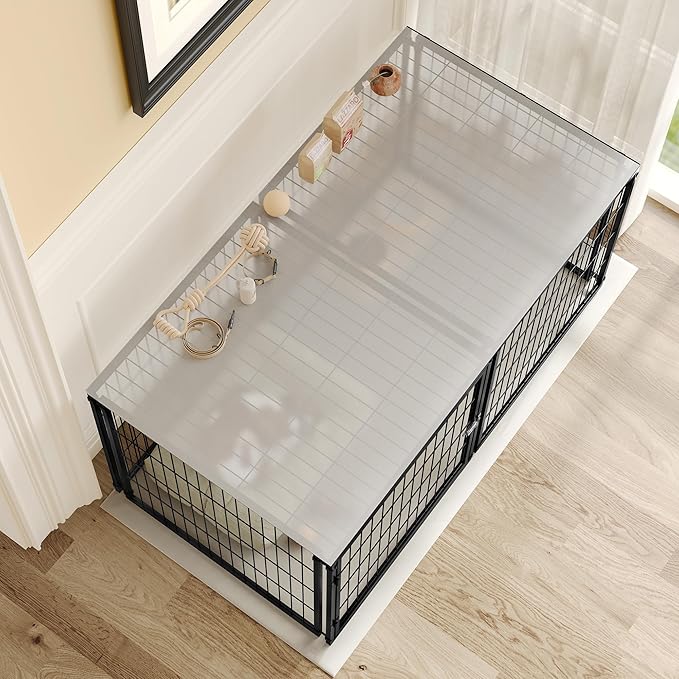 Ball & Cast 48" Large Dog Cage with Top,Heavy Duty Metal Wire Kennel for Medium Dogs & Puppies,Indoor/Outdoor Pet Playpen with Easy Assembly,Living Room & Apartment Dog Fence,Black