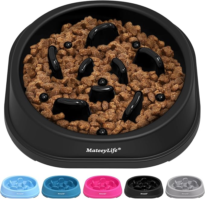 MateeyLife Small Slow Feeder Cat Bowls, Anti-Choking Puzzle Cat Food Bowls, Non Slip Interactive Dog Feeding Slow Down Eating, Bloat Stop Maze Dishes Dog Feeder for Small Breeds 1 Cup Black