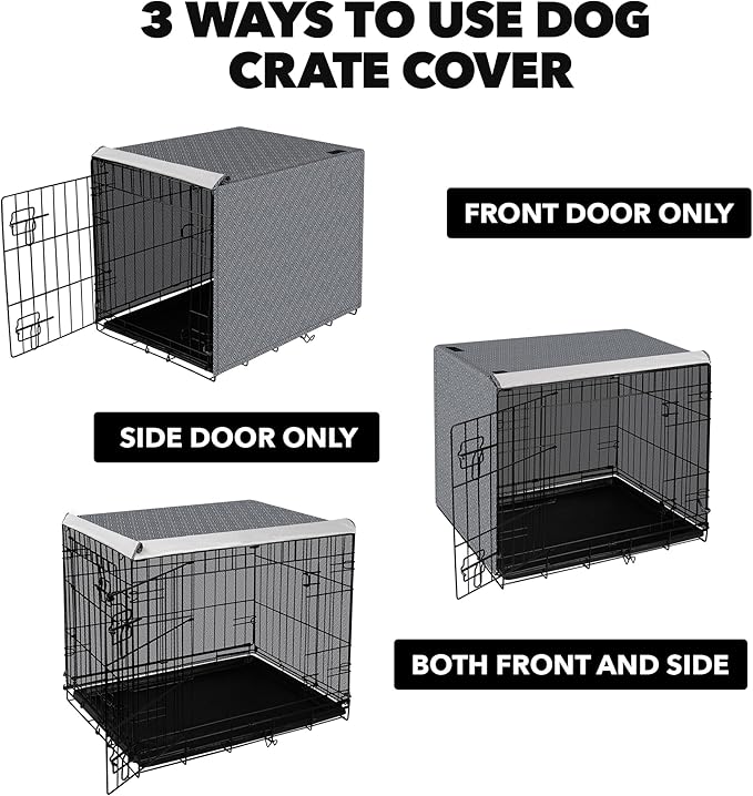 PetPrime Breathable Polyester Indoor Dog Crate Kennel Cover Durable Double Door Fit for 24-48 inches Wire Dog Crate Dog-Cover Only 48inch(48"x30"x33")