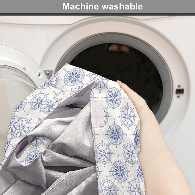 Ambesonne Nautical Dog Crate Cover, Marine Theme Wheel and Compass Motifs Sailing Objects Hand Drawn Ship Steering, Easy to Use Pet Kennel Cover for Cats & Medium Dogs, 30 Inch, White and Blue