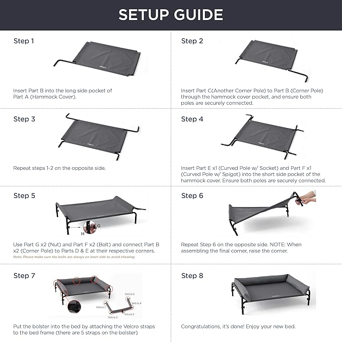 Bedsure XL Elevated Raised Outdoor Dog Bed - Cooling Dog Cot Bed with Bolster for Extra Large Dog, Lifted Pet Bed with Breathable Teslin Mesh, Dog Hammock Bed with Non-Slip Feet, Grey, 42 inches