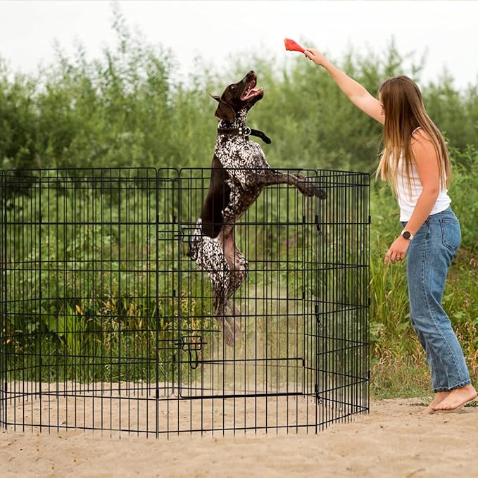 Pet Playpen Dog Pen Foldable Dog Exercise Fence 8 Panels 36 Inch Kennels Pet Playpen Options Ideal for Pet Medium Animals Outdoor Indoor (Playpen with Top Cover)