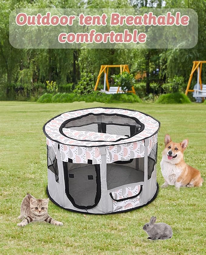 BNOSDM Rabbit Playpen with Zippered Top Portable Small Pet Cage Tent Bunny Foldable Pop Up Pen Indoor Outdoor Travel Use Exercise Yard Fence for Rabbits Ferrets Cats Guinea Pigs