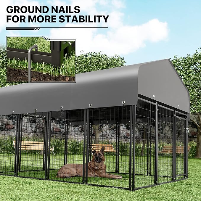 MoNiBloom Outdoor Dog Kennel Anti-Rust and Heavy-Duty Outdoor Dog Fence Dog Pen with Waterproof Cover and Lock for Large Dogs, 6.25ft High Expandable Dog Playpen House for Outside Yard, 14 Panels