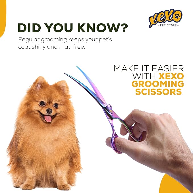 Curved Dog Grooming Scissors - Professional Dog Grooming Scissors - Comfortable Grip and High-Grade Stainless Steel Screw - 7.5" Inch Stainless Steel Curved Shears