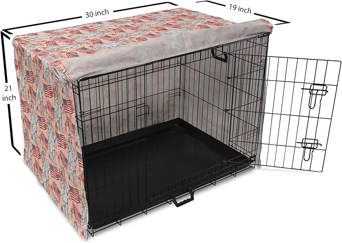 Ambesonne USA Dog Crate Cover, United States America Liberty Rhythmic Print, Easy to Use Pet Kennel Cover for Cats & Medium Dogs, 30 Inch, Coral Multicolor