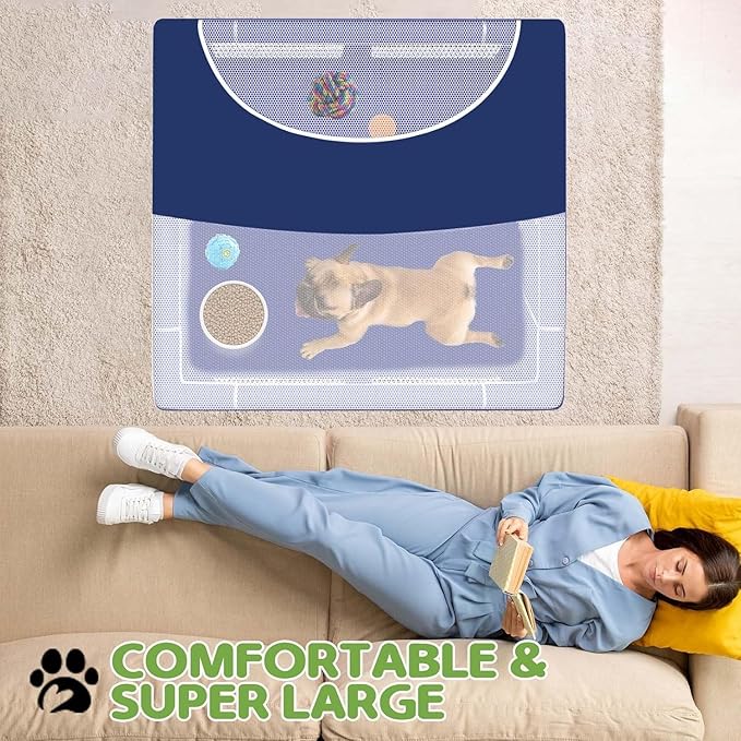 Dog Playpen with Cover, 42x42x25.6 Inches Foldable Portable Soft Puppy Playpen with Gate, Thickened Fabric Mesh Dog Fence with High-Strength Nylon Wire Mesh, Indoor Outdoor Breathable Exercise Cage