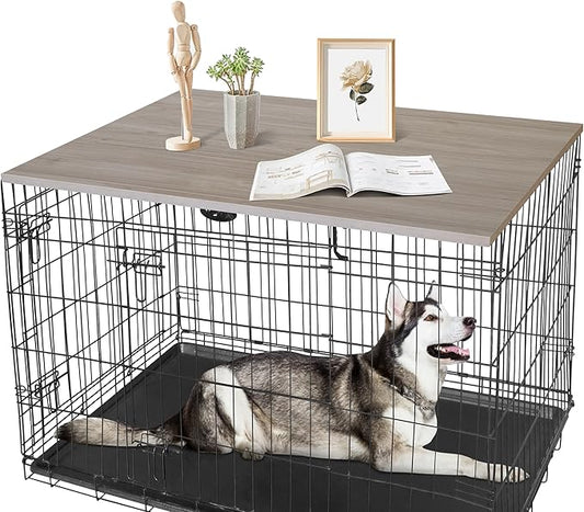Deblue Dog Crate Table Topper, Dog Kennel Table Topper for 42 Inches Cage, Rustic Style Decorative Dog Crate Table Topper for 42 Inches Wire Crate - Grey