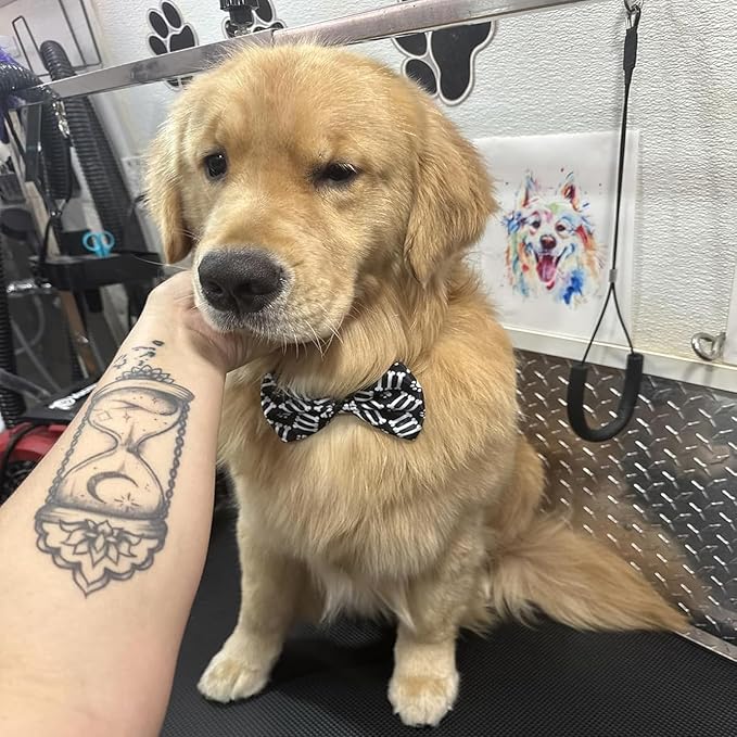 Paw Print Dog Bow Ties Bulk 30 Pcs Adjustable Dogs Bowties for Large Dogs Bow Ties Pet Party Grooming L