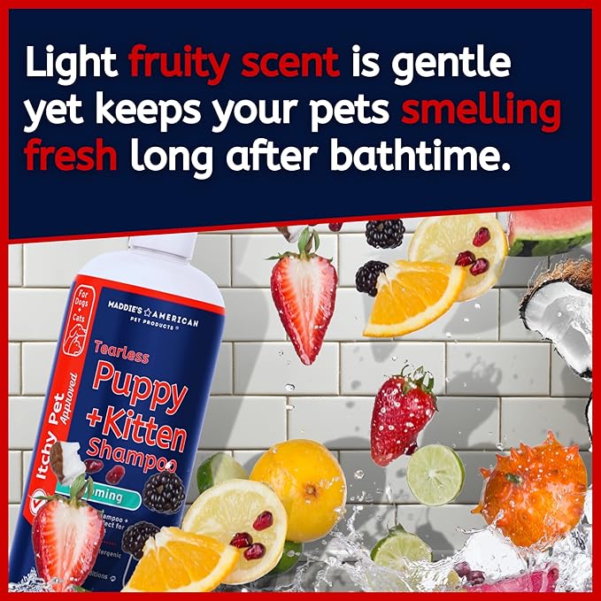 Puppy + Kitten Tearless and Gentle Hypoallergenic 2 in 1 Shampoo + Conditioner - Itchy Pet Approved Line - Fruity Scent
