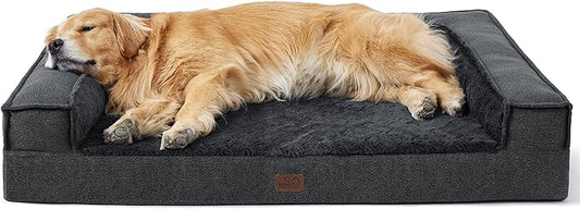 Bedsure Orthopedic Dog Bed for Extra Large Dogs - XLplus Egg Foam Dog Sofa, Bolster Couch Pet Bed with Removable Waterproof Washable Cover, Comfy Plush Velvet Fluff Surface, Nonskid Bottom, Charcoal