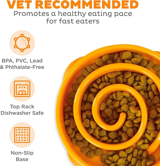 Outward Hound Fun Feeder Slow Bowl in Orange Plastic for Dogs