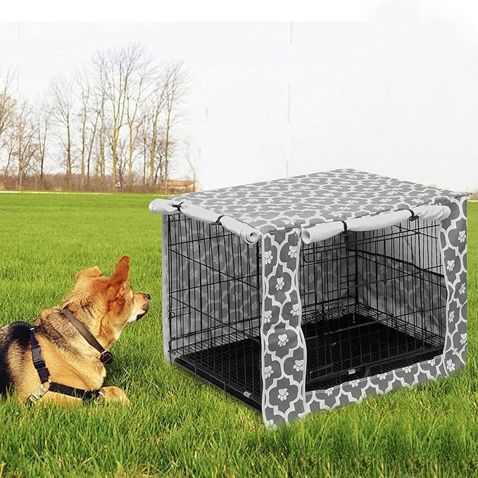 Pethiy Dog Crate Cover Durable Polyester Pet Kennel Cover Universal Fit for Wire Dog Crate - Fits Most 48 inch Dog Crates - Cover only-Gray Soles-48