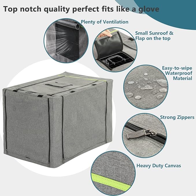 PETSFIT Dog Crate Cover,42 Inch Kennel Cover for Wire Dog Crate, Double Doors, Mesh Window, Flap On The Top and Back is Detachable, Dog Cage Cover Grey