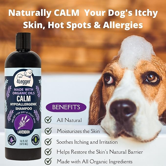 Calm All Natural Lavender Dog Shampoo - Organic Dog Shampoo for Dry Itchy Skin - Calming and Hypoallergenic for Sensitive Skin - Concentrated - USA