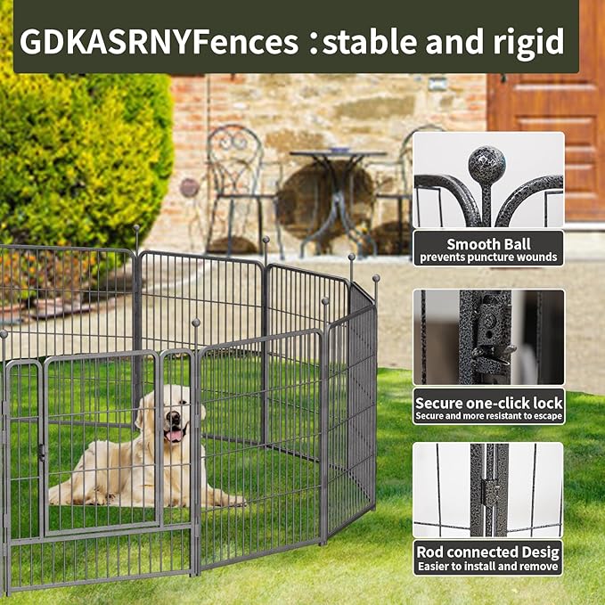 Dog Playpen,32/40/45 Inch Height in Heavy Duty, Folding Indoor Outdoor Anti-Rust Dog Exercise Fence, Portable Pet Playpen with Door for Large Medium Small Dogs and Pet (24 Panels, 40 Inch) Silver
