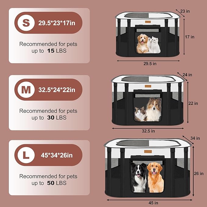 Dog Playpen - Foldable Cat Play Pens for Pubby, Kitten, Rabbit, Portable Pet Tent with Carring Bag for Indoor/Outdoor Travel Camping (Black-Large)