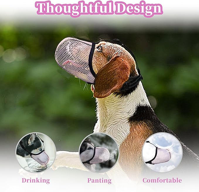 Dog Muzzle, Breathable Soft Muzzle for Small Dogs to Anti & Prevent Barking Biting Chewing, Reflective & Adjustable Basket Muzzle with Air Mesh for Toy Poodles Pink S