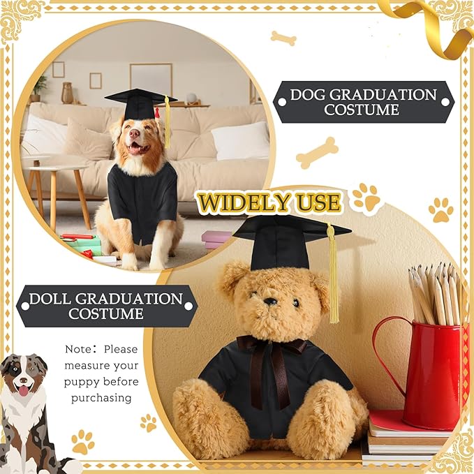 Xuniea 2 Pcs Dog Graduation Costume Set 2025 Dog Graduation Cap and Gown Puppy Hat with Tassel Matte Pet Grad Outfit Cats Grad Bear Holiday Party Costume Accessory(Black,Large)