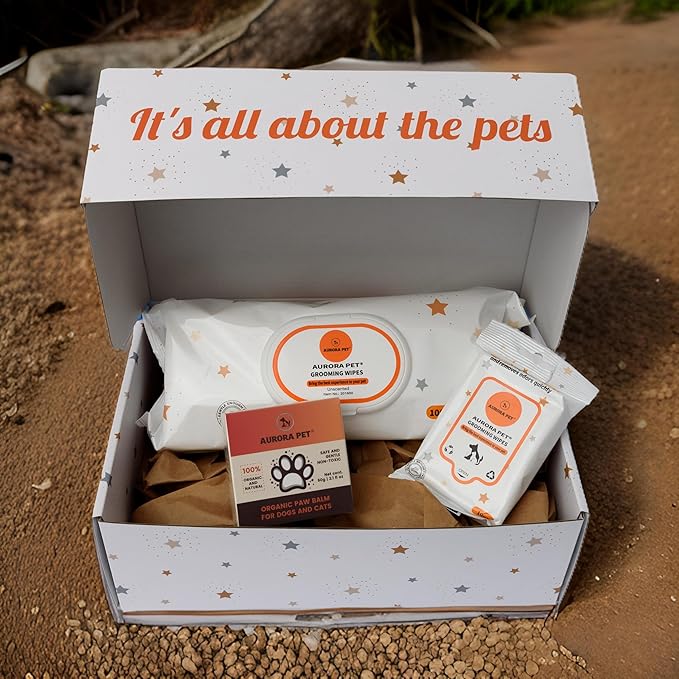 Aurora Pet Wipes – 100% Natural, Plant-Based Hypoallergenic Grooming Wipes for Dogs & Cats – Extra-Durable, Large & Thick for Effortless Cleaning (Unscented, 100 Count)