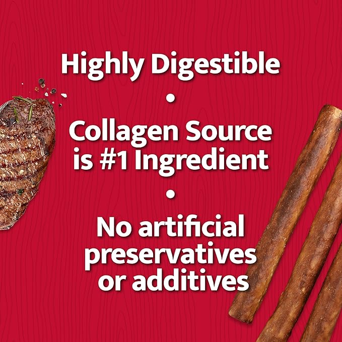 Beef Collagen Sticks for Dogs, Collagen Retriever Roll Real Beef Dog Treat 5" - 4ct, Dog Chews Long Lasting, Rawhide Free for All Dog Breeds