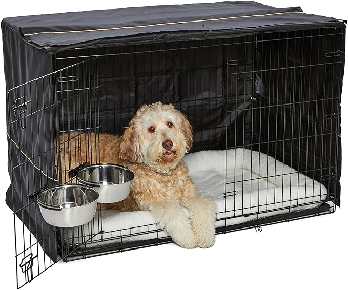 Midwest Homes for Pets 1548DD-KIT 2 Door iCrate Pet Bed, Cover & 2 Bowls, 48" Kit/XL Dog Breed