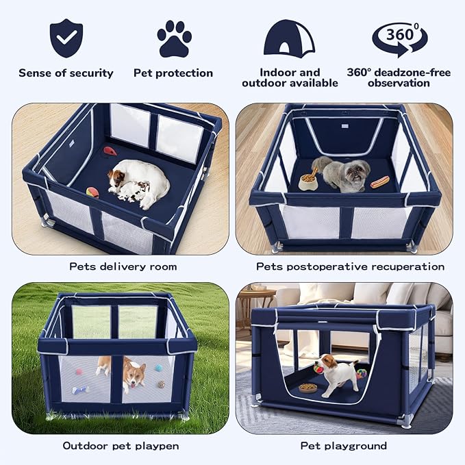 Pet Playpen 42 42 inch, 25 Height with Bottom, for Small Dogs & Animals, Indoor & Outdoor Play Yard with Zipper Door