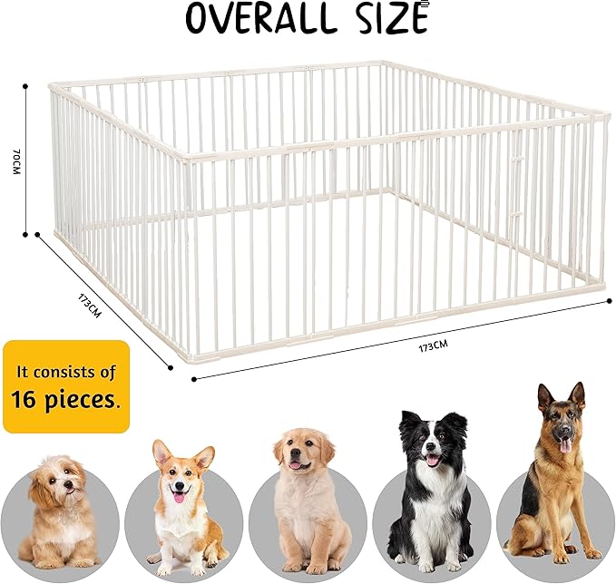 Pet Playpen Outdoor/Indoor, 28 inch Height Portable Dog Pen Dog Fence Exercise Pen with Doors for Dogs, Rabbits Kennel Crate Fence Tent Pet Puppy Playpen for Camping, RV, Yard(68*68*28 inch/16 Panels)