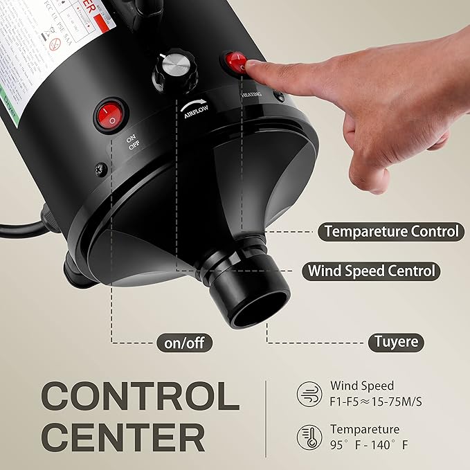 Pet Dryer, 3.8HP/2800W High Velocity Professional Pet Dryer with Heater,Pet Grooming Dryer with Stepless Speed Regulation,4 Different Nozzles,Suitable for Pet Hair Drying and Grooming