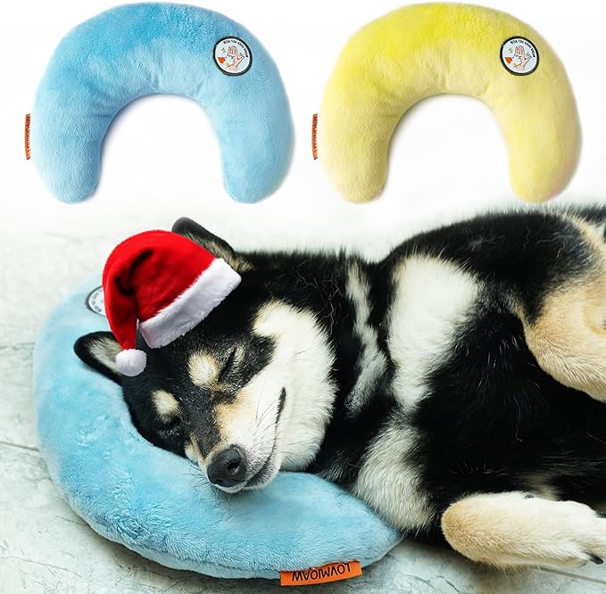 Dog Pillow, Dog Calming Pillow for Small Dog and Cats, U-Shaped Half Donut Dog Neck Pillow, Deep Sleep Fluffy & Cozy Pet Calming Toy, Joint Relief Sleeping Improve(2 Pack(Blue&Yellow)