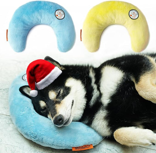 Dog Pillow, Dog Calming Pillow for Small Dog and Cats, U-Shaped Half Donut Dog Neck Pillow, Deep Sleep Fluffy & Cozy Pet Calming Toy, Joint Relief Sleeping Improve(2 Pack(Blue&Yellow)