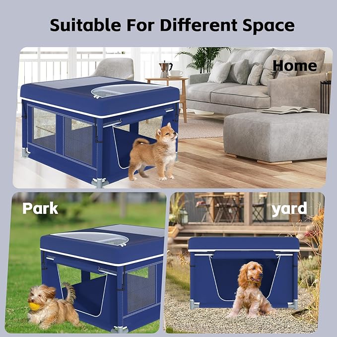 Dog Playpen 42 × 42 Inch, Puppy PlayPen with Gate for Puppies, Cat, Small and Medium Dogs, Pet PlayPen with Roof for Outdoors & Indoors, Thickened Fabric, Safe & Sturdy Dog Fence