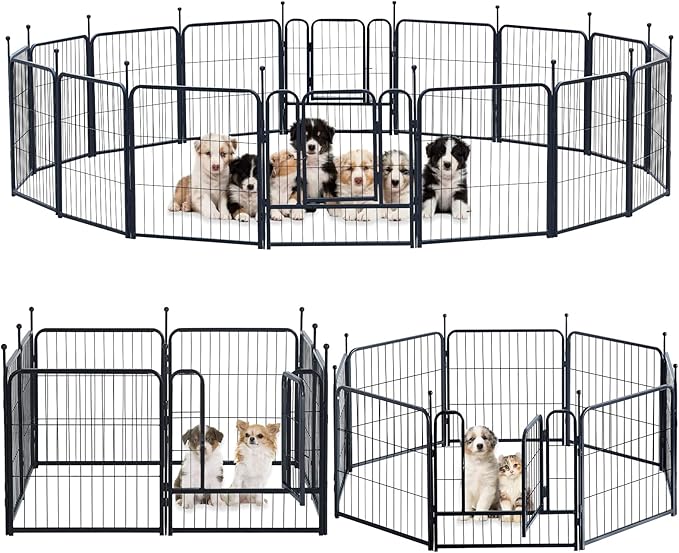 Dog Playpen,Portable Outdoor Dog Fence, Dog Playpen for Large/Medium/Small Dogs, Dog Fences for The Yard,with Doors Foldable Metal (24 inch, 16 Panels)